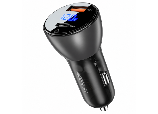 ACEFAST B6 63W Dual-Port Metal Car Charger Transparent Black with Digital Display